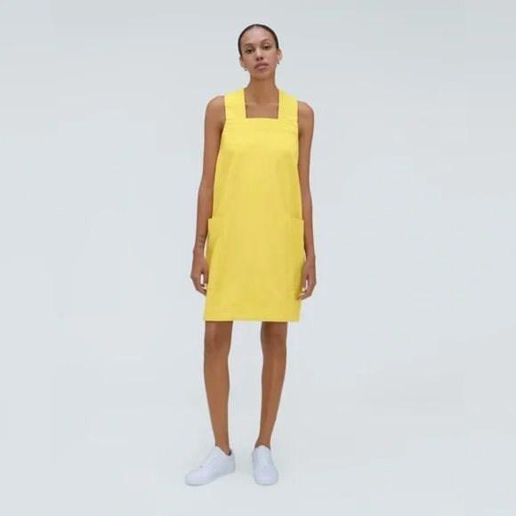 Everlane Lemon Yellow Cross-Back Apron Mini Dress Women Small Organic Cotton